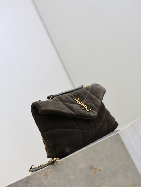 YSL Loulou Mini Double-Chain Bag – Dark Green Suede