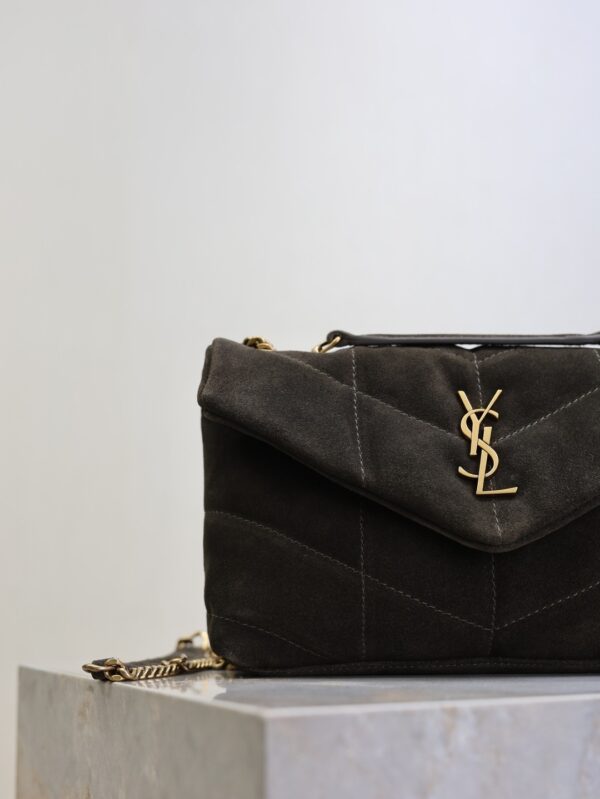 YSL Loulou Mini Double-Chain Bag – Dark Green Suede
