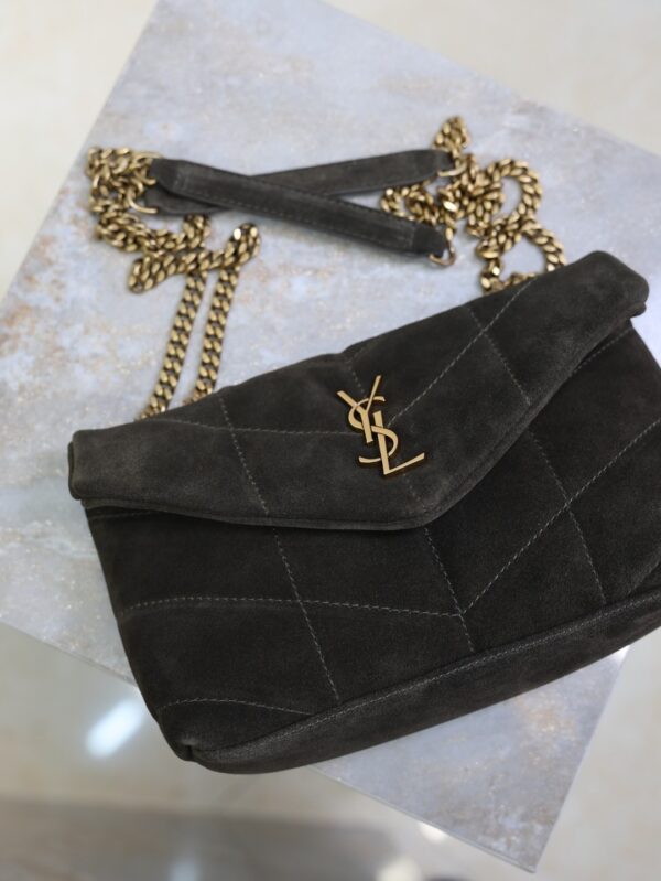 YSL Loulou Mini Double-Chain Bag – Dark Green Suede