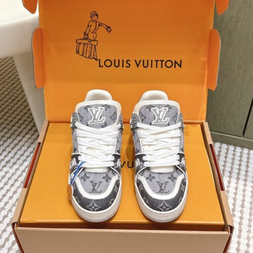sy_no_0B8497058A1947AD57DF8554C22A8434_0 Louis Vuitton LV Trainer Maxi / LV Skate Black & Grey Monogram Denim Sneakers