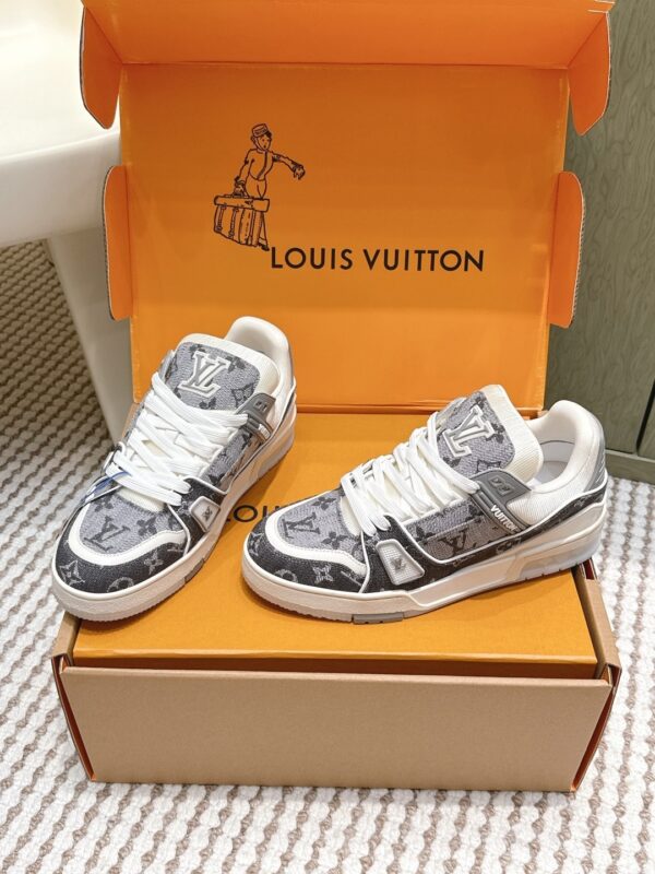 sy_no_0B8497058A1947AD57DF8554C22A8434_1 Louis Vuitton LV Trainer Maxi / LV Skate Black & Grey Monogram Denim Sneakers