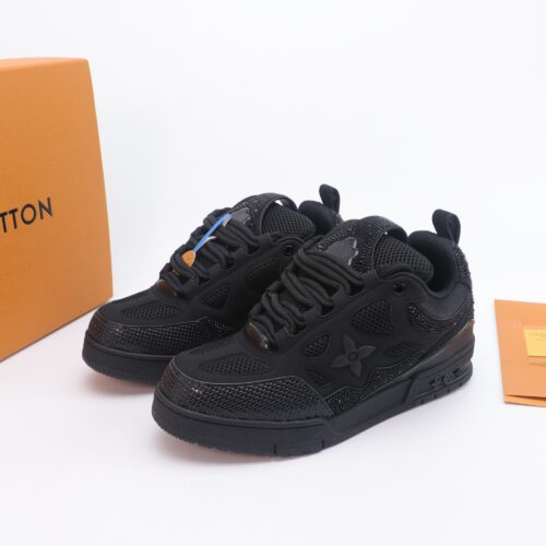 Black Crystal-Embellished Retro Skate Sneakers