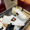 Gucci Re-Web Leather Sneaker in White with Gold Bee Embroidery & Green/Red Web