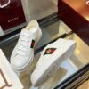 Gucci Re-Web Leather Sneaker in White with Gold Bee Embroidery & Green/Red Web