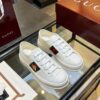 Gucci Re-Web Leather Sneaker in White with Gold Bee Embroidery & Green/Red Web