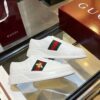 Gucci Re-Web Leather Sneaker in White with Gold Bee Embroidery & Green/Red Web
