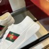 Gucci Re-Web Leather Sneaker in White with Gold Bee Embroidery & Green/Red Web