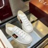 Gucci Re-Web Leather Sneaker in White with Gold Bee Embroidery & Green/Red Web