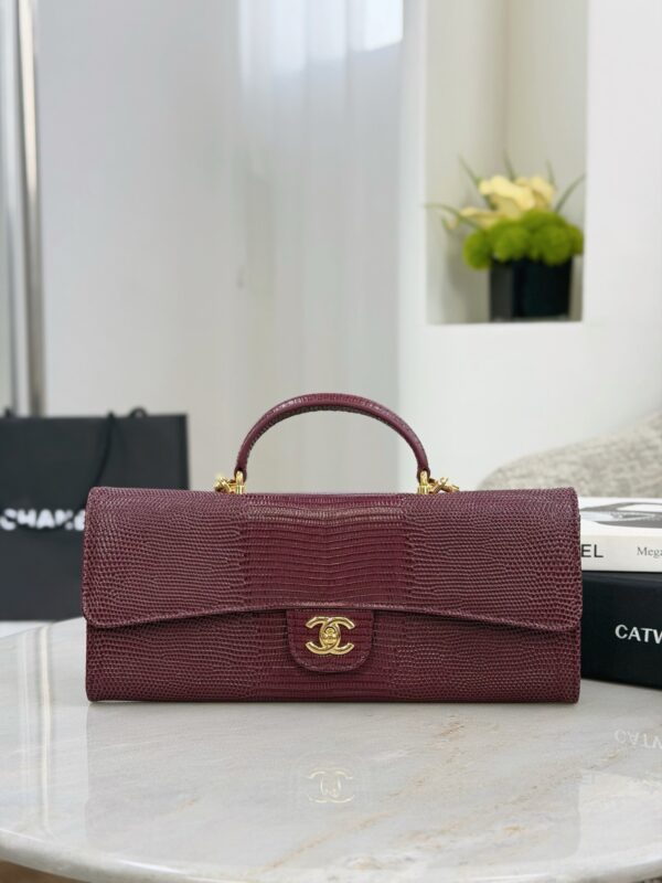 Burgundy Lizard-Embossed East-West Top-Handle Bag