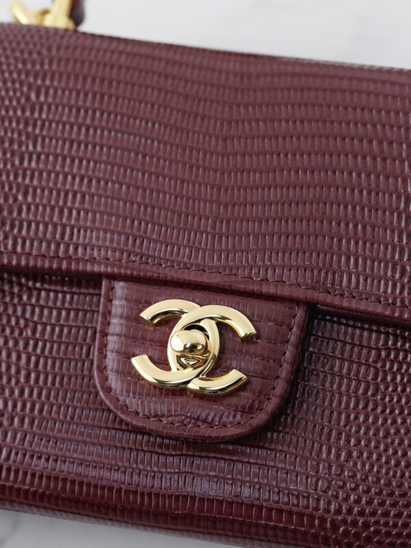 Burgundy Lizard-Embossed East-West Top-Handle Bag