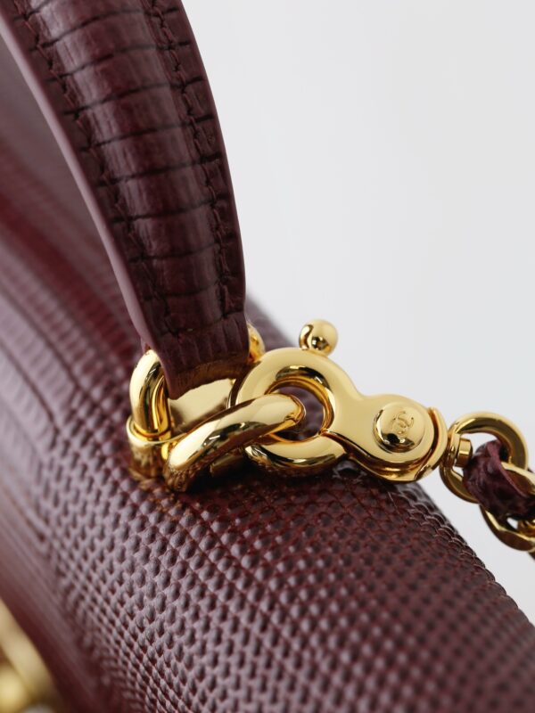 Burgundy Lizard-Embossed East-West Top-Handle Bag