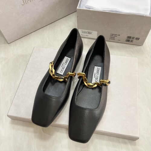 Jimmy Choo Square-Toe Chain Ballet Flats in Black