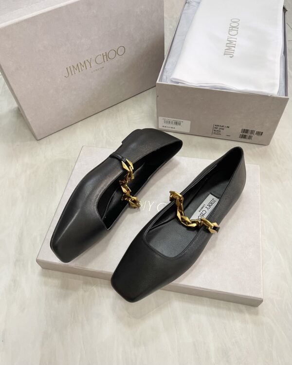 sy_no_0DD83E1E97A21AC51CA1B9CA7C70A1B3_1 Jimmy Choo Square-Toe Chain Ballet Flats in Black