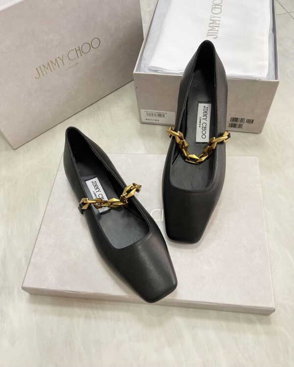 sy_no_0DD83E1E97A21AC51CA1B9CA7C70A1B3_2 Jimmy Choo Square-Toe Chain Ballet Flats in Black