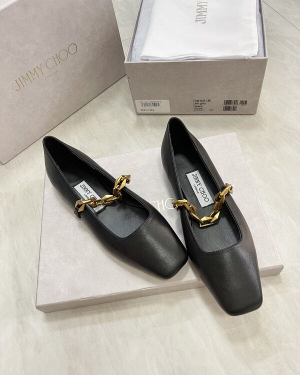 sy_no_0DD83E1E97A21AC51CA1B9CA7C70A1B3_3 Jimmy Choo Square-Toe Chain Ballet Flats in Black