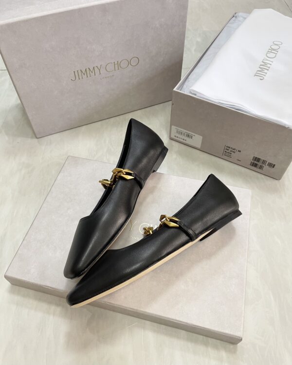 sy_no_0DD83E1E97A21AC51CA1B9CA7C70A1B3_4 Jimmy Choo Square-Toe Chain Ballet Flats in Black
