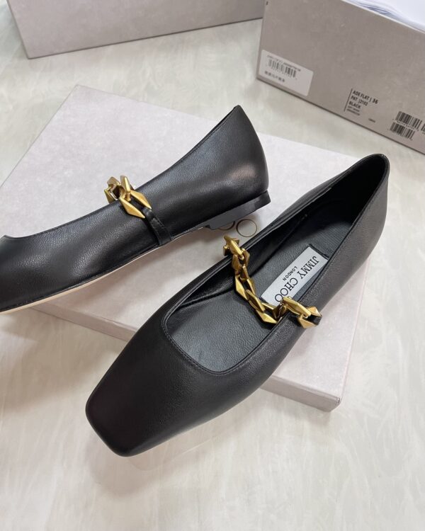 sy_no_0DD83E1E97A21AC51CA1B9CA7C70A1B3_5 Jimmy Choo Square-Toe Chain Ballet Flats in Black