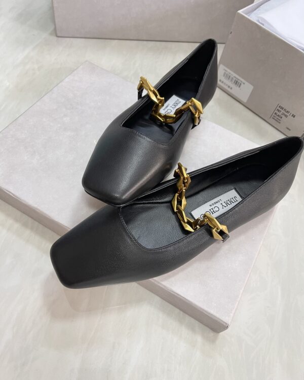 sy_no_0DD83E1E97A21AC51CA1B9CA7C70A1B3_6 Jimmy Choo Square-Toe Chain Ballet Flats in Black