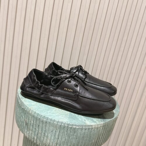 Black Nappa Leather Lace-Up Loafers
