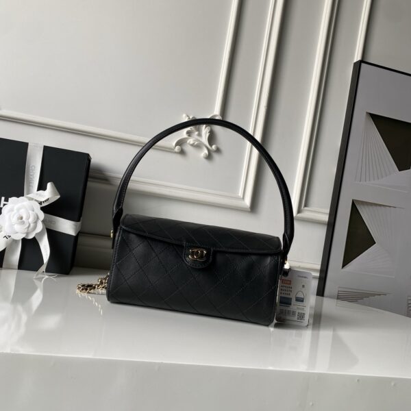 Black Lambskin Vintage Handle Bowling Bag