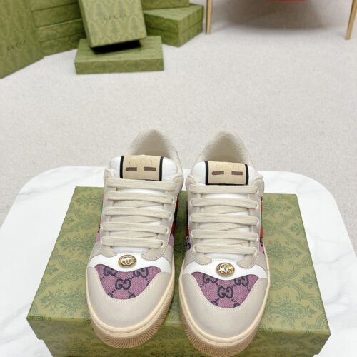 Gucci Screener Pink GG Canvas & Beige Suede Sneaker – Pink / Beige