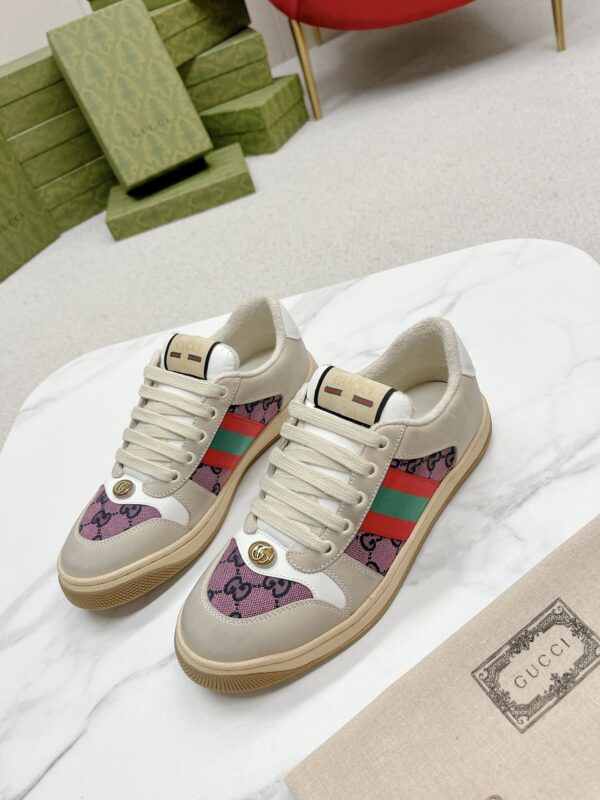 Gucci Screener Pink GG Canvas & Beige Suede Sneaker – Pink / Beige