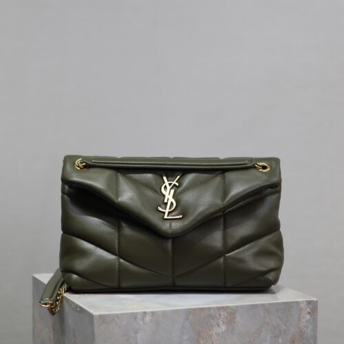 sy_no_11ACF604F4446AA124BE861D1C01C991_0 YSL Loulou Puffer 29cm Quilted Chain Bag – Olive Green