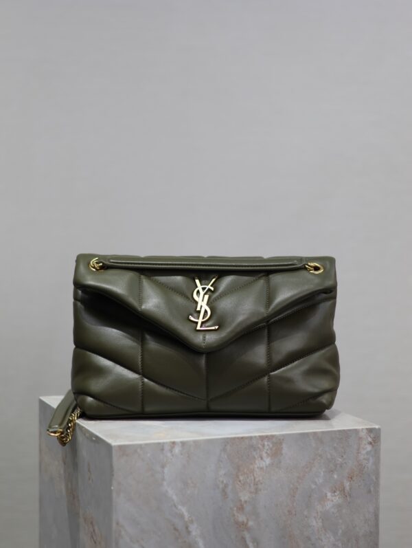 sy_no_11ACF604F4446AA124BE861D1C01C991_0 YSL Loulou Puffer 29cm Quilted Chain Bag – Olive Green