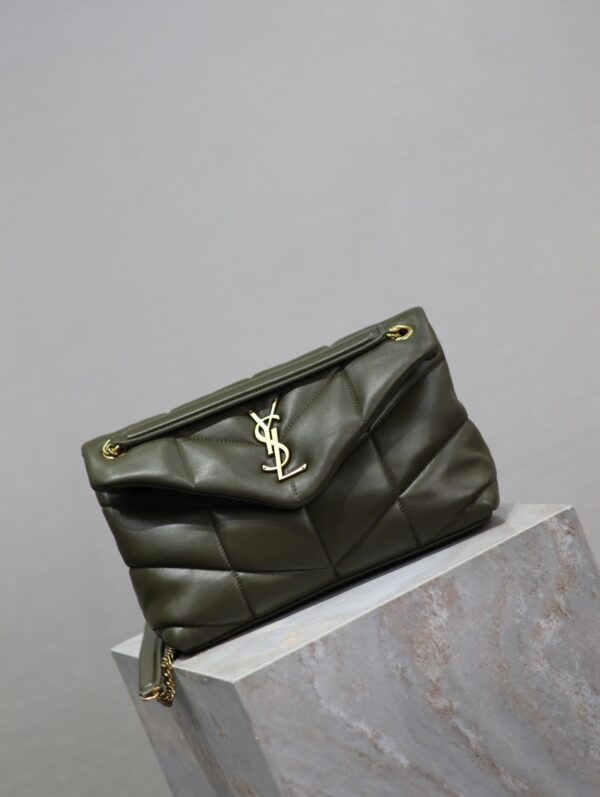 sy_no_11ACF604F4446AA124BE861D1C01C991_1 YSL Loulou Puffer 29cm Quilted Chain Bag – Olive Green