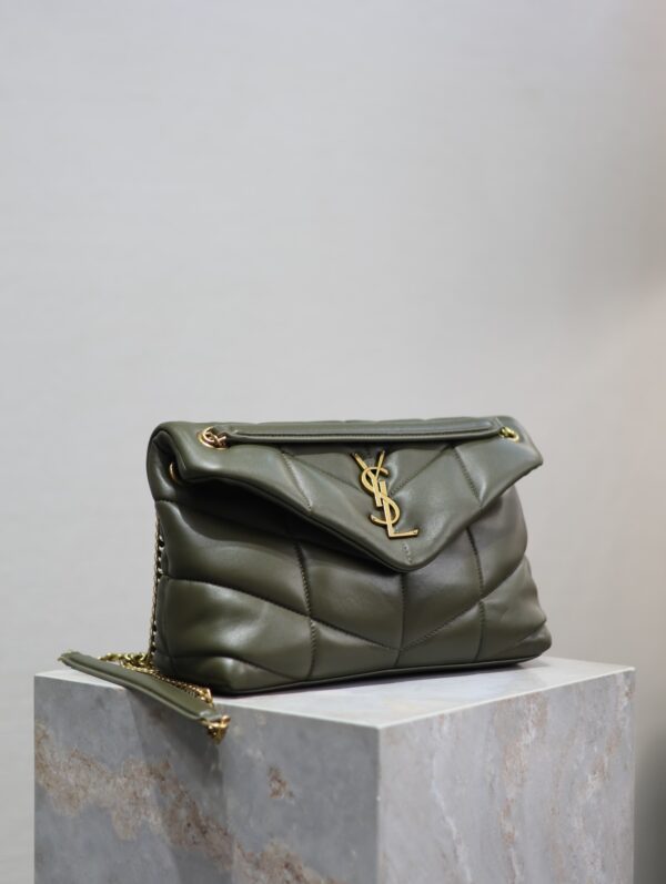 sy_no_11ACF604F4446AA124BE861D1C01C991_3 YSL Loulou Puffer 29cm Quilted Chain Bag – Olive Green