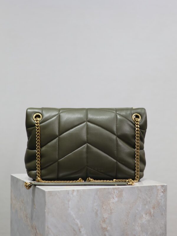 sy_no_11ACF604F4446AA124BE861D1C01C991_4 YSL Loulou Puffer 29cm Quilted Chain Bag – Olive Green