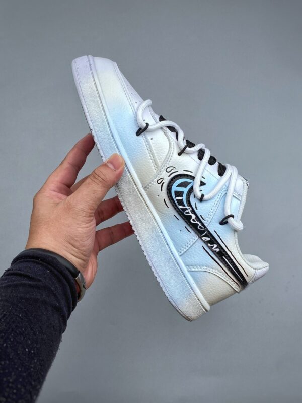 sy_no_11C1730BDD75A78A640459AA401F1E76_1 Nike Air Force 1 Low Custom – Light Blue Graffiti & Double-Lace Sneakers