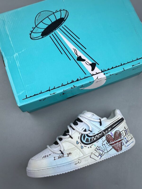 sy_no_11C1730BDD75A78A640459AA401F1E76_2 Nike Air Force 1 Low Custom – Light Blue Graffiti & Double-Lace Sneakers