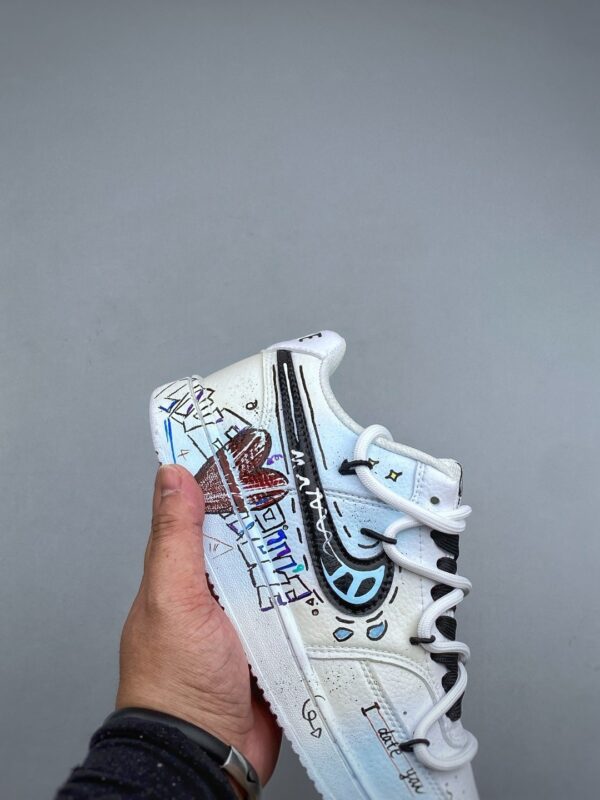 sy_no_11C1730BDD75A78A640459AA401F1E76_5 Nike Air Force 1 Low Custom – Light Blue Graffiti & Double-Lace Sneakers