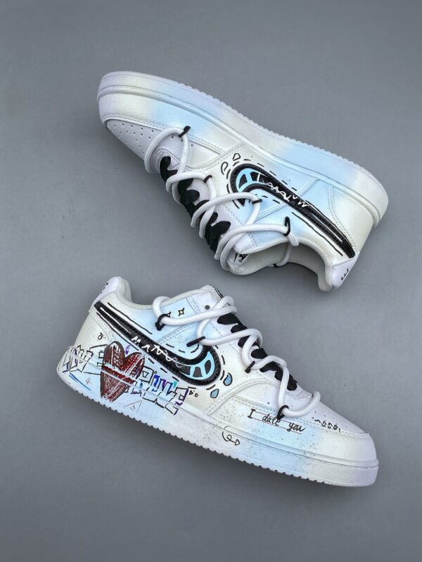 sy_no_11C1730BDD75A78A640459AA401F1E76_8 Nike Air Force 1 Low Custom – Light Blue Graffiti & Double-Lace Sneakers