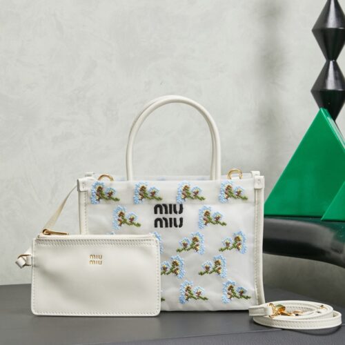 sy_no_12F03B000EEF76527013F895FD823CA2_0 New Miu Miu Fashionable Floral-Embroidered Mesh Tote Bag