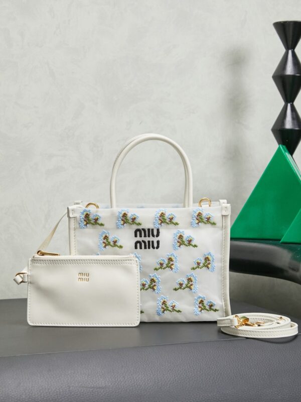 New Miu Miu Fashionable Floral-Embroidered Mesh Tote Bag