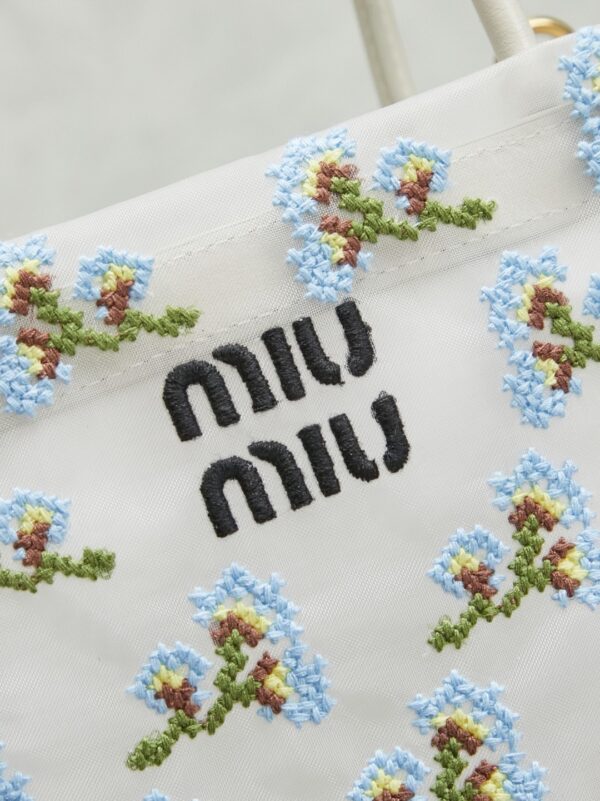New Miu Miu Fashionable Floral-Embroidered Mesh Tote Bag