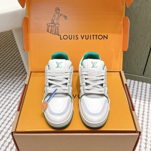 sy_no_144DAC592F3E0D9DEE062AD7BF4FFAF4_0 Louis Vuitton LV Trainer White, Emerald Green & Light Grey Retro Sneakers
