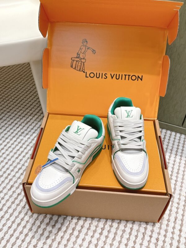 sy_no_144DAC592F3E0D9DEE062AD7BF4FFAF4_2 Louis Vuitton LV Trainer White, Emerald Green & Light Grey Retro Sneakers