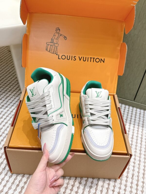 sy_no_144DAC592F3E0D9DEE062AD7BF4FFAF4_3 Louis Vuitton LV Trainer White, Emerald Green & Light Grey Retro Sneakers