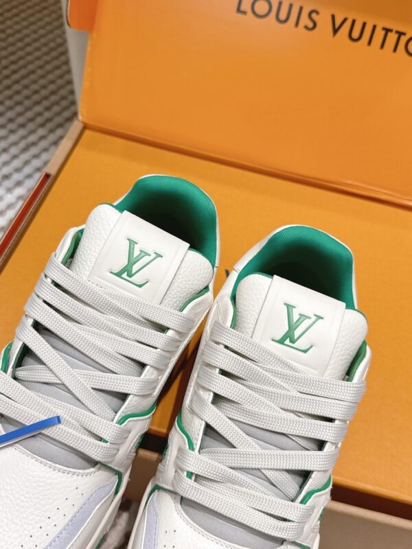 sy_no_144DAC592F3E0D9DEE062AD7BF4FFAF4_5 Louis Vuitton LV Trainer White, Emerald Green & Light Grey Retro Sneakers