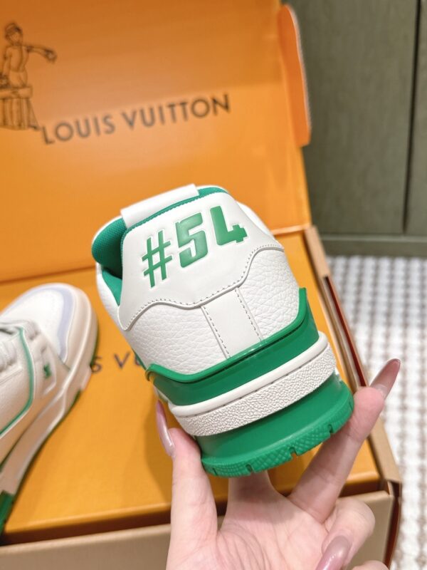 sy_no_144DAC592F3E0D9DEE062AD7BF4FFAF4_7 Louis Vuitton LV Trainer White, Emerald Green & Light Grey Retro Sneakers