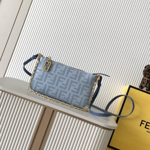 sy_no_1499D23F78DDBDEB5ABA142A66F5672E_0 Fendi Baguette Mini Pouch – Light Blue Fabric