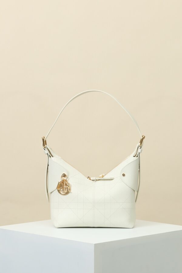 White Cannage Leather Shoulder Bag