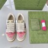 Gucci Screener Sneaker in Pink GG Canvas with Blue/Orange Web Stripe & Beige Leather
