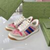 Gucci Screener Sneaker in Pink GG Canvas with Blue/Orange Web Stripe & Beige Leather