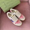 Gucci Screener Sneaker in Pink GG Canvas with Blue/Orange Web Stripe & Beige Leather