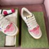 Gucci Screener Sneaker in Pink GG Canvas with Blue/Orange Web Stripe & Beige Leather