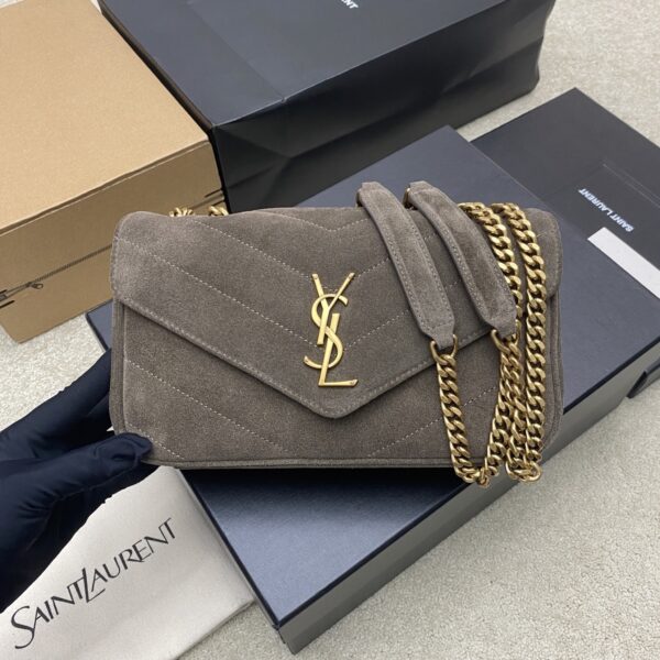 sy_no_17A690EFBC60CE5988A0EB3B66E49E74_0 LouLou Small Shoulder Bag – Suede Green & Gold